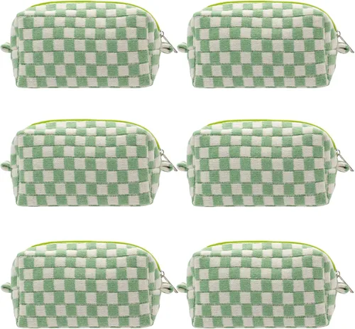 Miniatura 71 de PAZIMIIK Bolsa de Maquillaje a Cuadros para Bolso Portátil con Cremallera, Estuche Pequeño de Cosméticos para Accesorios de Viaje, Azul Ártico