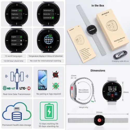 Miniatura 6 de AUDAR E2 - Reloj inteligente para salud de adultos mayores con detección de caídas y SOS GPS para la seguridad familiar, monitoreo de frecuencia