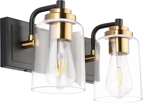 SOLFART Accesorios de Luz de Tocador de Baño Vintage Negro de 20.1 Pulgadas con Pantalla de Globo de Vidrio Moderno Lámpara de Pared de Metal Latón