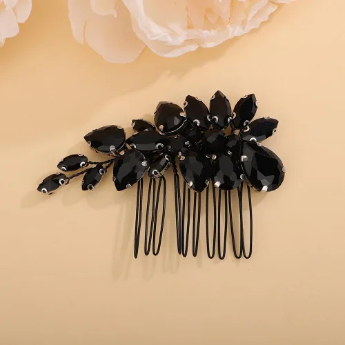 Miniatura 2 de Teyglen Peine de pelo de boda con diamantes de imitación en negro
