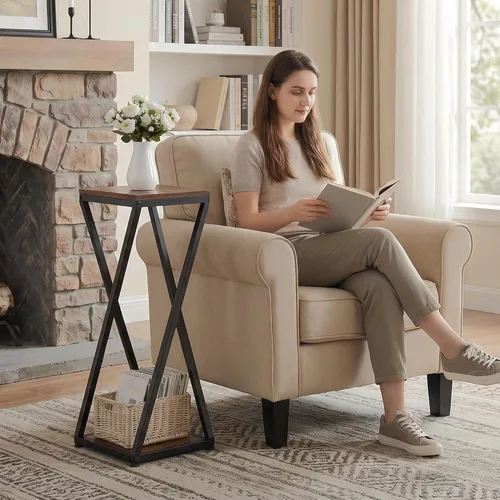 Miniatura 7 de Soporte alto para plantas de 2 niveles para interiores, mesa auxiliar cuadrada pequeña para el hogar 32.5" Height, Small Square Drink Table