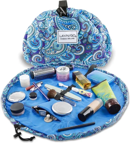 Miniatura 14 de Lay-n-Go Cosmo Layflat - Organizador de cosméticos y maquillaje con cordón y bolsillo con cremallera, bucles para cepillos y más, se ajusta