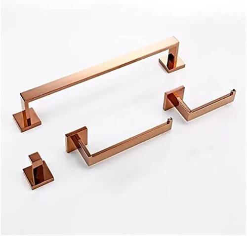 Miniatura 6 de Barras de agarre de oro rosa pulido, cuatro piezas, accesorios para bañera de baño, soporte para papel higiénico, gancho para toalla, montaje