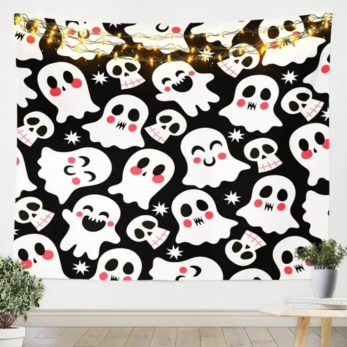 Miniatura 18 de Feelyou Halloween Wall Art for Bedroom Living Room Cartoon Ghost Tapestry Decoration for Kids Boys Girls Red Tapestry Wall Hanging Ghost Festival