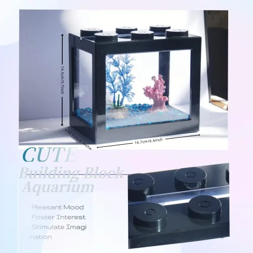 Miniatura 4 de Pequeño tanque de peces Betta, mini tanque apilable de pecera, kit de tanque de acuario rectangular de 3/5 galones con decoración de grava