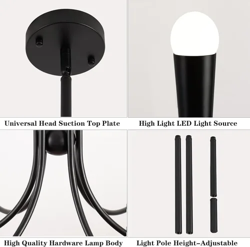 Miniatura 3 de Lámpara de araña de granja, 6 luces industriales, rústicas, para comedor, lámpara colgante ajustable para cocina, isla, sala de estar, vestíbulo