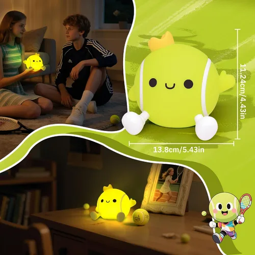 Miniatura 5 de Attivilife Luz Nocturna de Tenis, Regalos de Pelota de Tenis para Niños, Lámpara LED Táctil Regulable Recargable para Decoración de Guardería y Mesa