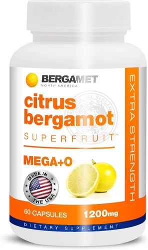 BergaMet Suplemento de bergamota cítrica, extracto 170:1, 1200 mg, 80% polifenoles, suplemento de bergamota cítrica italiana para colesterol alto,