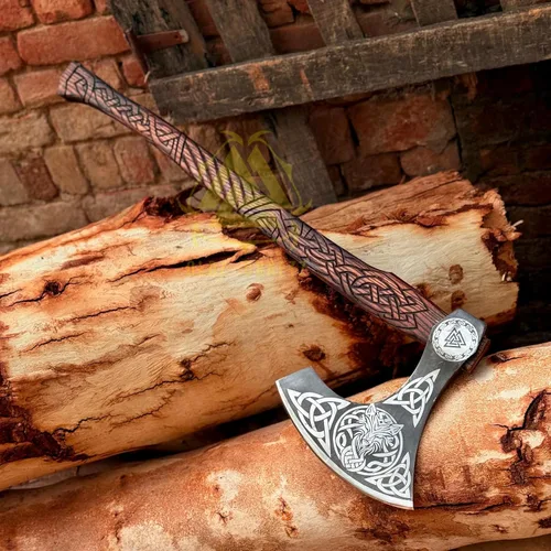 Miniatura 2 de Hacha Berserker a dos manos, hachas de batalla nórdicas de acero forjado a mano, hachas vikingas de estilo escandinavo, táctica barbuda vikinga
