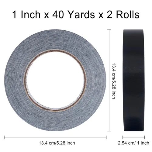 Miniatura 2 de Cinta adhesiva de 1 pulgada x 40 yardas, 2 rollos, negro, resistente, sin residuos, impermeable para embalaje, uso industrial y profesional
