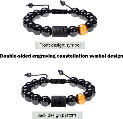 Miniatura 33 de SUMMER LOVE Father's Day Gifts Zodiac Bracelet for Men Women 10mm Natural Black Onyx Stone Star Sign Constellation Beaded Protection Bracelet