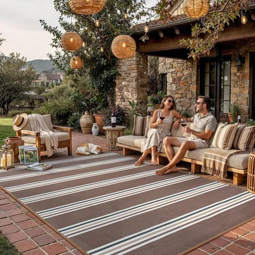 Miniatura 34 de PureCozy Alfombra de paja de plástico para exteriores, color negro, beige, grande, impermeable, para patio, 5 x 8 pulgadas, geométrica, reversible
