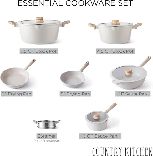 Miniatura 2 de Juego de utensilios de cocina antiadherentes de aluminio fundido Country Kitchen - Utensilios de cocina duraderos para cocina diaria, mango redondo