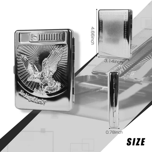 Miniatura 5 de 20 piezas de soporte de metal para cigarrillos con encendedor de arco de águila 3D - recargable eléctrico a prueba de viento USB sin llama (plata)