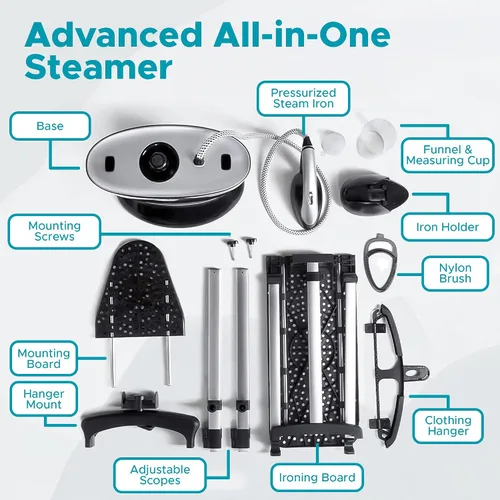 Miniatura 4 de Steam & Go - Vaporizador y plancha todo en uno, vaporizador a presión para ropa con tabla de planchar y colgador de ropa, vaporizador de tela