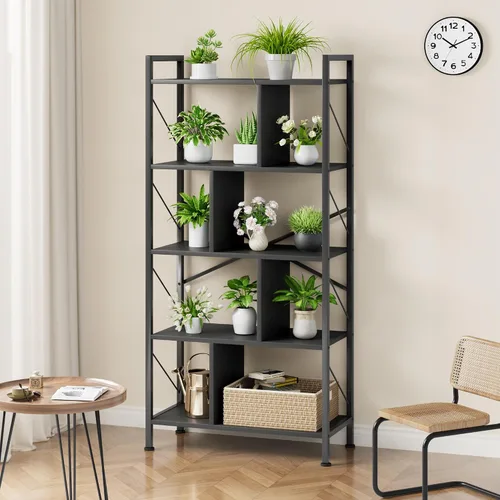 Miniatura 6 de IDEALHOUSE Estantería de 5 niveles con almacenamiento, estante industrial de 61 pulgadas de alto con estantes de exhibición abierta, estantería de 5
