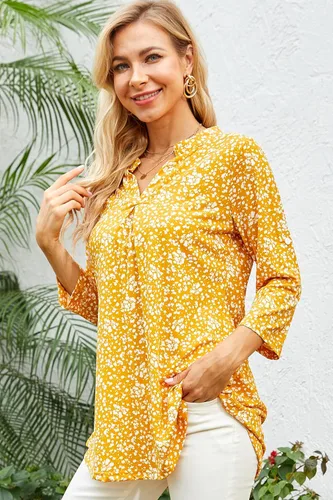 Miniatura 5 de Ninedaily Blusas de gasa con cuello en V y manga 34 para mujer