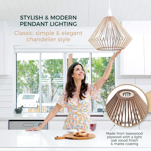 Miniatura 2 de Lámpara colgante de madera – Lámpara de techo fácil de montar – Moderna lámpara colgante bohemia para comedor, cocina, dormitorio, sala de estar