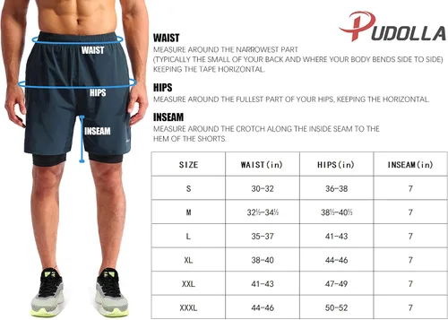 Miniatura 7 de Pudolla Mens 2 in 1 Running Shorts 7" Quick Dry Gym Athletic Workout Shorts for Men with Phone Pockets