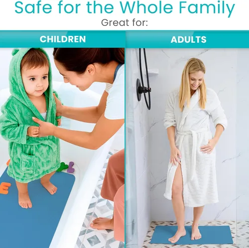 Miniatura 8 de Vive Tapete de baño antideslizante con ventosas, tapete de goma extragrande de 28 x 16 pulgadas para seguridad y comodidad, agarre patentado que