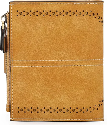Miniatura 157 de SENDEFN - Billetera pequeña de piel auténtica para mujer, diseño plegable con ventana para tarjeta de identificación