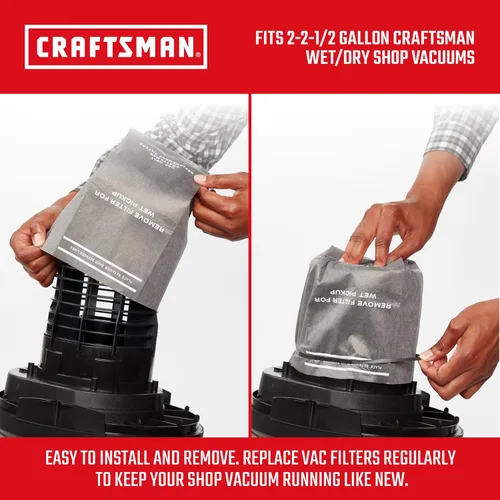 Miniatura 3 de CRAFTSMAN CMXZVBE38737 - Bolsas de filtro de repuesto para aspiradora de residuos generales genuinos en seco y húmedo con banda de retención