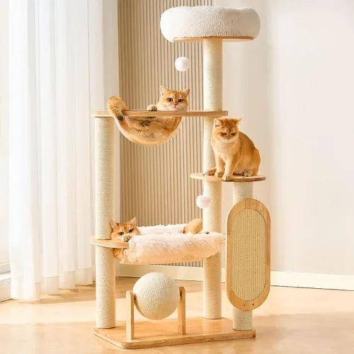 Miniatura 18 de HITTITE Moderna torre de árbol para gatos con poste rascador, torres para gatos de 47 pulgadas de alto con bola rascadora y almohadilla, árbol