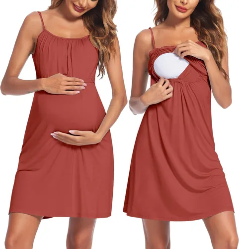 Ekouaer Women's Nursing Nightgown Maternity Dress Breastfeeding Gown Full Slips Sleepwear