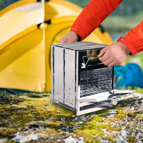 Miniatura 4 de REDCAMP Estufa de Camping para Quema de Madera, de Acero Inoxidable Compacta Portátil Plegable Mini Estufa de Campamento Multicombustible con Bolsa
