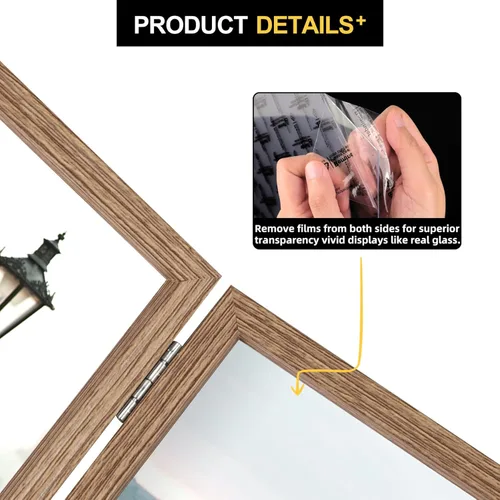 Miniatura 4 de TOFOREVO Marco de fotos de madera triple de 5 x 7 pulgadas, con tres bisagras, soporte de cristal verticalmente en escritorio o mesa Grano