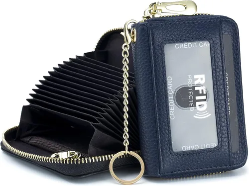 Miniatura 14 de imeetu - Tarjetero RFID, Estuche para Tarjetas de Negocios de Cuero Genuino, Cartera con Bloqueo RFID para Mujeres y Hombres