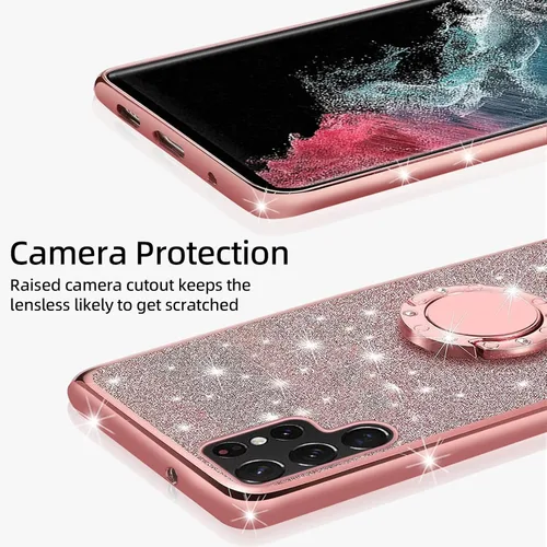 Miniatura 4 de Funda para Samsung Galaxy S22 Ultra, Samsung S22 Ultra de 6.8 pulgadas para mujer, con purpurina, cristal suave, transparente, TPU de lujo, bonita