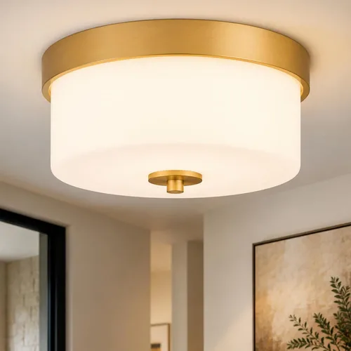 Miniatura 12 de Emak FM082-BN - Lámpara de techo de níquel cepillado de 2 luces, de 11 pulgadas, con pantalla de vidrio semillado para dormitorio, sala de estar