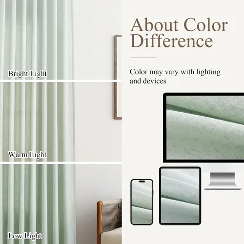Miniatura 4 de Aersas Aqua Green Linen Curtains 84 Inches Long 2 Panels Set Back Tab Rod Pocket Living Room Curtain Farmhouse Rustic Light Filtering Hook Drapes