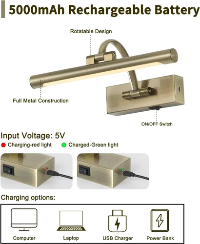 Miniatura 5 de DESOOP - Luces inalámbricas recargables para cuadros, iluminación de galería, luz de marco de fotos con batería, control remoto y temporizador, luz