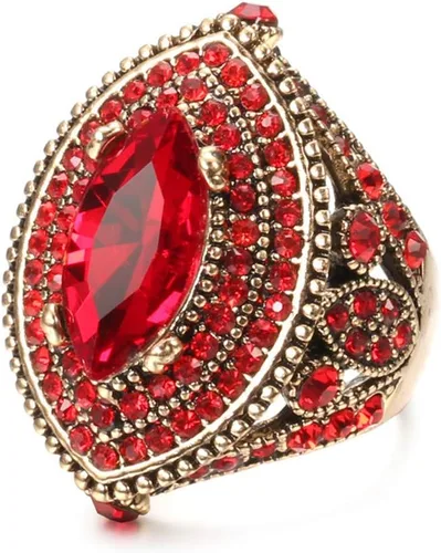 Anillo de mujer - 1.260 in de gran tamaño chapado en oro antiguo estilo turco rojo piedra preciosa anillo vintage joyería de las mujeres J0769RED