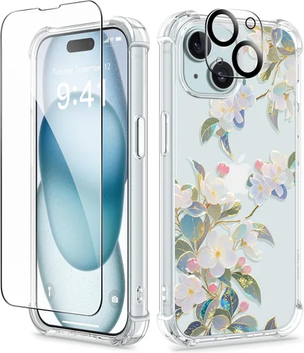 Miniatura 166 de GVIEWIN - Funda floral para iPhone 14 de 6.1 pulgadas, protector de pantalla + protector de lente de cámara, no se amarillenta, a prueba de golpes