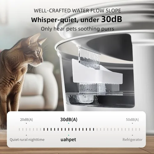 Miniatura 8 de uahpet Fuente de agua inalámbrica para gatos de acero inoxidable Pro, bomba externa a batería, dispensador de beber para perros con ventana de nivel