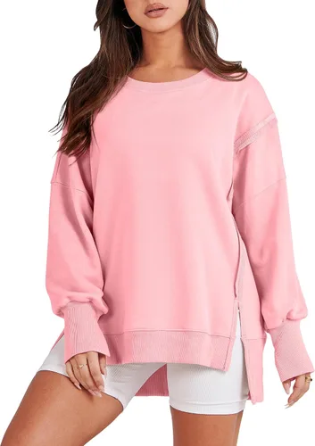 Miniatura 11 de ANRABESS Sudaderas de gran tamaño para mujer, con cuello redondo, manga larga, casuales y holgadas, con aberturas, ropa de otoño 2025