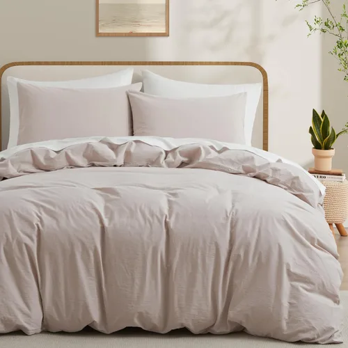 Miniatura 18 de LOVQUE Funda de edredón de algodón verde oliva, tamaño King, juego de ropa de cama natural similar al lino con cierre de cremallera (sin edredón)