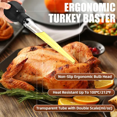 Miniatura 3 de SCHVUBENR Baster de Pavo Grande con Cepillo de Limpieza - Herramienta de Baster Premium para Cocinar - Fácil de Usar y Limpiar - Potente Baster