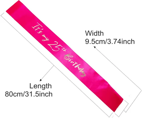 Miniatura 3 de Banda de 25 cumpleaños para niñas, banda suave de satén rosa intenso con letra de lámina plateada It's My 25th Birthday Sash Decor Gifts for Girls