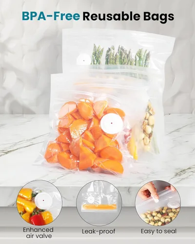 Miniatura 5 de Máquina selladora al vacío FEPPO para alimentos con tanque de agua visible, máquina selladora al vacío compacta portátil con 30 bolsas reutilizables