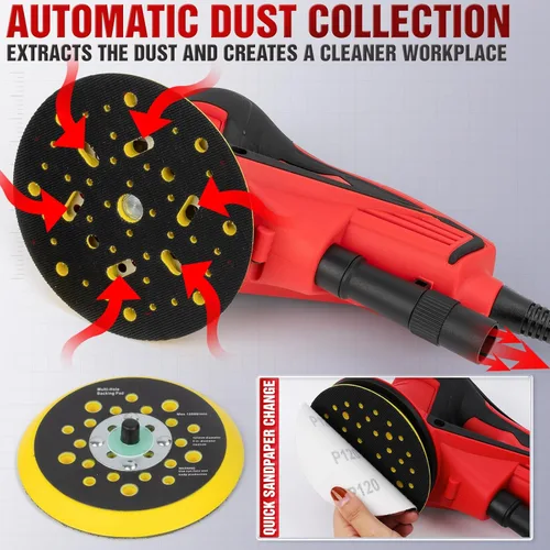Miniatura 4 de Lijadora orbital aleatoria eléctrica Autolock, motor sin escobillas de 350W con almohadillas de 5 y 6 pulgadas, lijadora de palma de 10000RPM