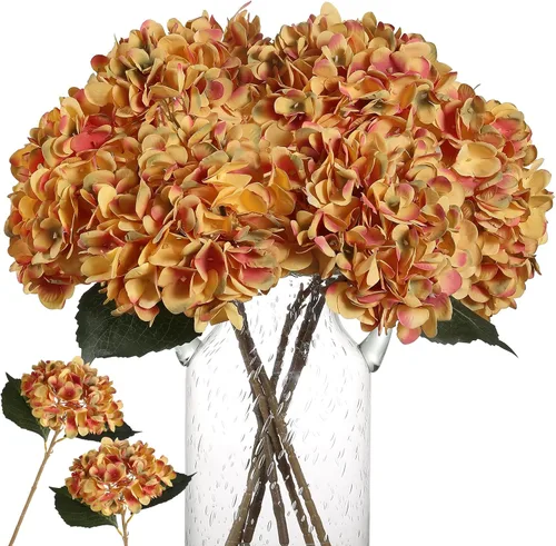 Miniatura 12 de Kisflower Flores artificiales de hortensias azules, 6 unidades, flores falsas para centro de mesa, flores de hortensias de seda azul con tallos