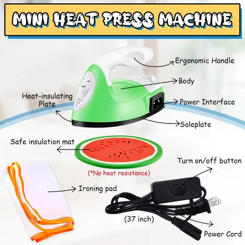Miniatura 7 de Honoson Mini plancha para manualidades, pequeña máquina de transferencia de calor portátil con tela de malla, almohadilla de tela de silicona, Verde