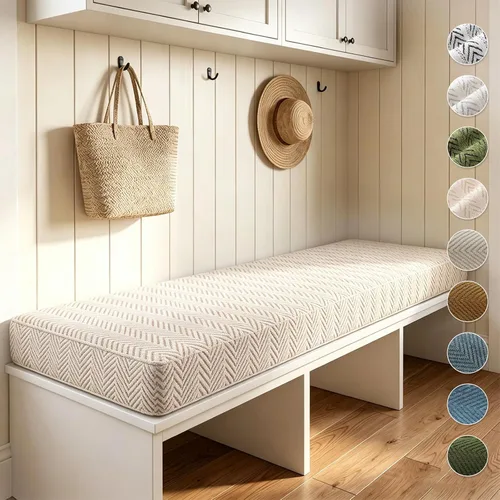 Custom Bench Cushion for Indoor Furniture, Window Seat Cushion, Bay Window, 75D Foam, Herringbone Fabric Options, Waterproof Cover, Non Slip Bottom,
