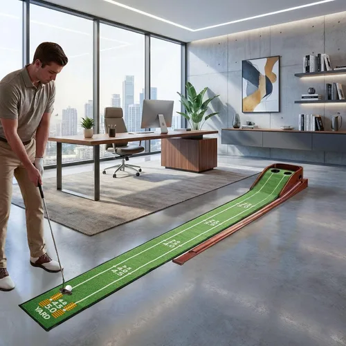 Miniatura 7 de Golf Putting Green Indoor - Practice Uphill Putts, 3-Level Adjustable Incline, Auto Ball Return and Foldable Solid Wood Base, Golf Training Aid for