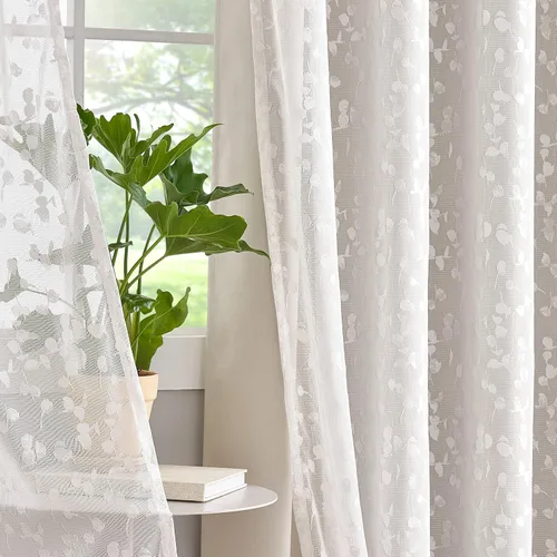 Miniatura 2 de Jubilantex Cortinas opacas completas + paneles de ventana transparentes con hojas, juego de tratamiento de ventana de doble capa estilo mezcla