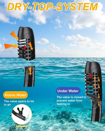 Miniatura 2 de AQUA A DIVE SPORTS Esnórquel seco de fácil respiración para buceo, snorkel para esnórquel, buceo, natación con válvula superior seca y boquilla